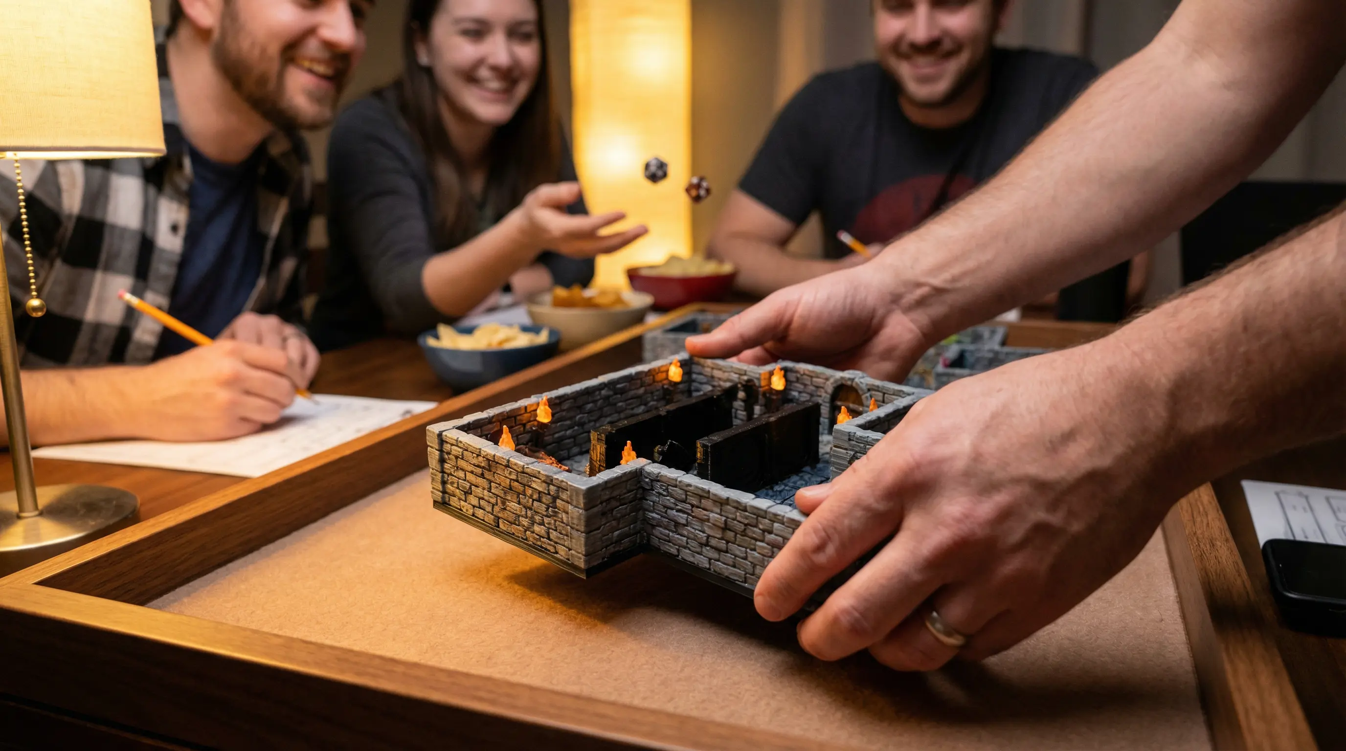 Tabletop gaming session with 3D printed terrain